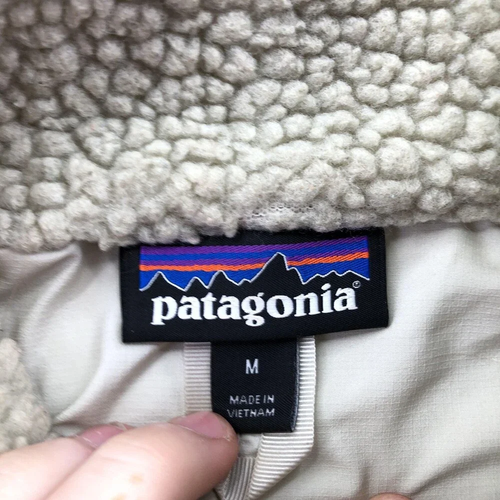 Patagonia Jacket Mens Medium White Sherpa Fleece Snap Bomber Lined Outdoor